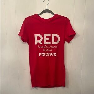 RED Remember Everyone Deployed Ladies Bella Canvas Vibrant Red Tee